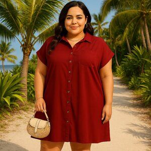 Universal Standard Midi Button Up Stretch Poplin Short Sleeve Dress XL(26-28)